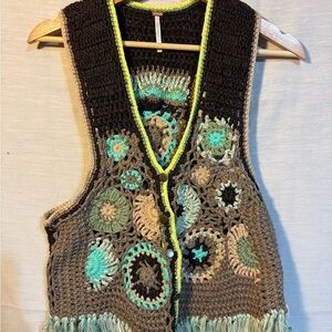 Free People Crochet Fringe Boho Festival Vest Size Small